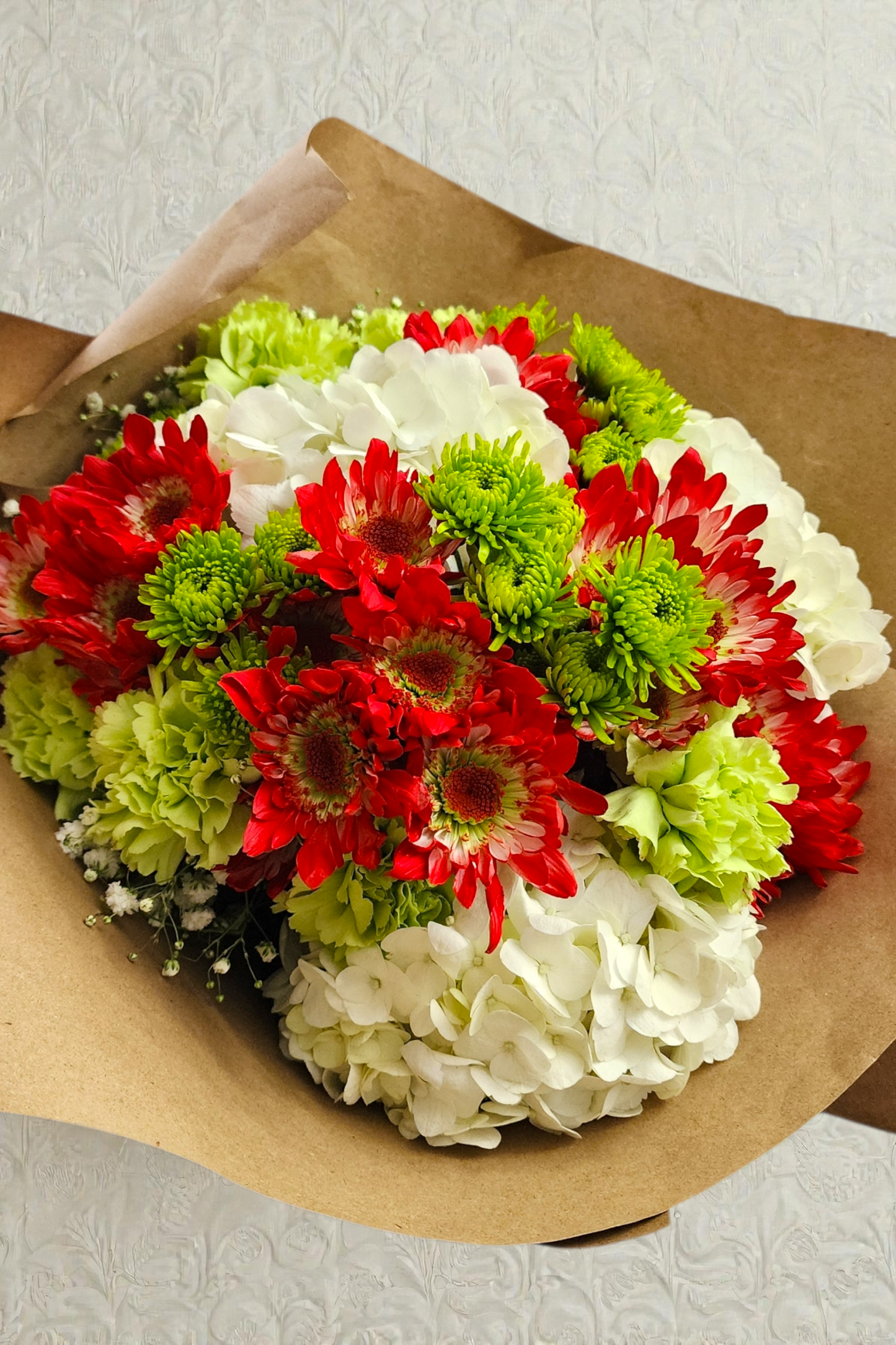 Red and Green Seasonal Mixed Flower Bouquet