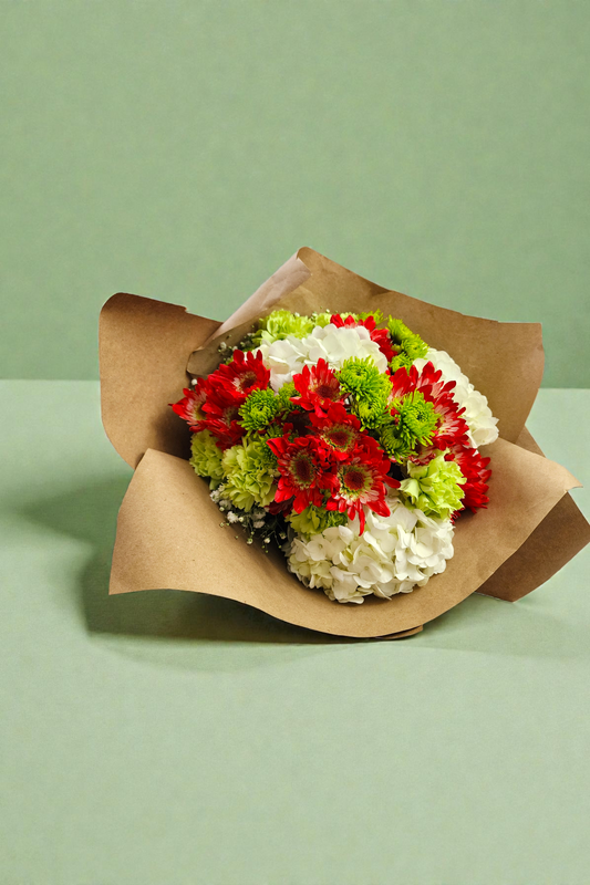 Red and Green Seasonal Mixed Flower Bouquet